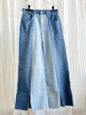 Frame Blue Split Seam Two-tone High-rise Wide-leg Jeans - Size 27